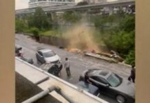 Momenti shokues, shihni si shembet rruga në Malajzi dhe merr me vete pesë makina
