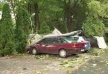Disa makina të dëmtuara në Shkup pas motit të ligë (FOTO)